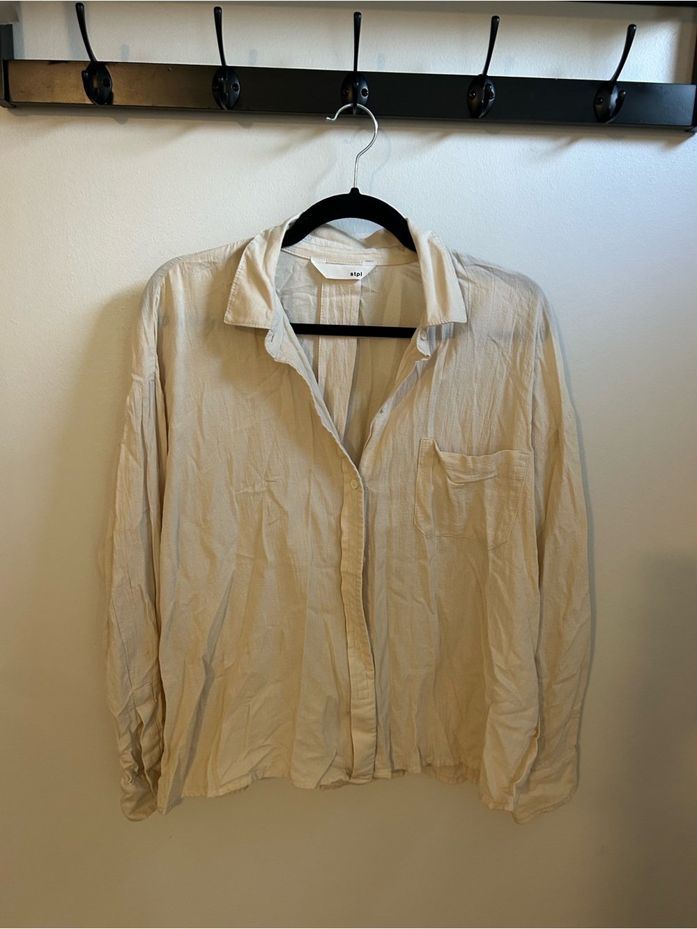 Light Beige Women's Button-Down Shirt Relaxed Collared Top